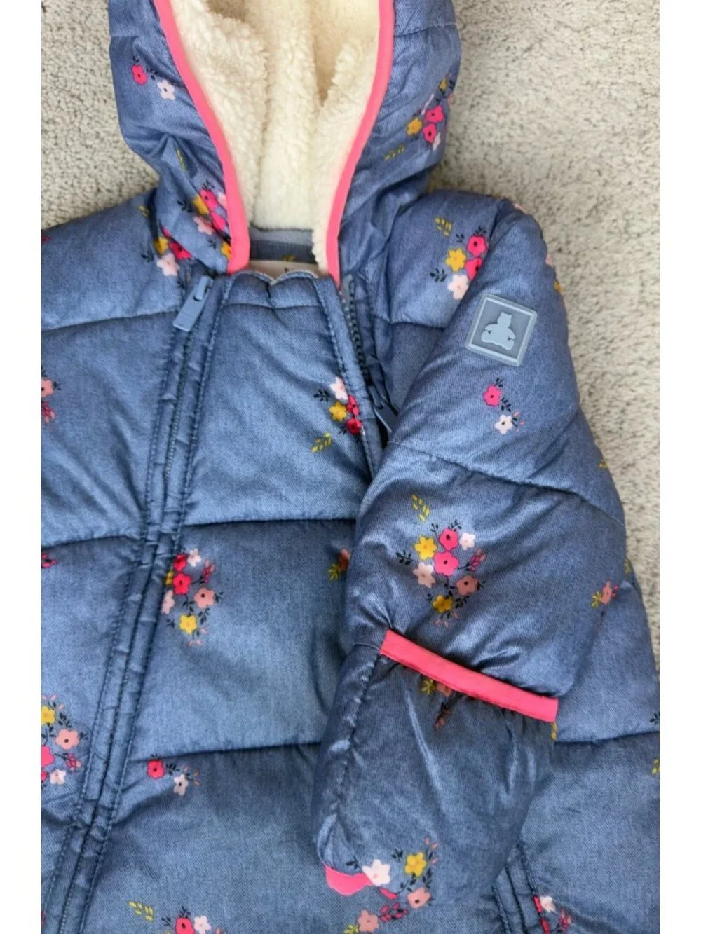 Baby Gap Girls Size 6-12 Months Infant Floral Bunting Fleece Lined Snow Suit